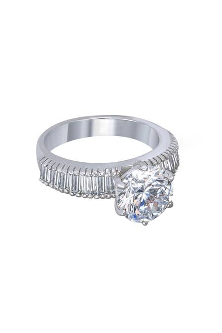Shop DIOSA PARIS JEWELLERY Silver Plated Swarovski Zirconia Stone Ring Single Pc at Aza Fashions Shop_DIOSA PARIS JEWELLERY_Silver Plated Swarovski Zirconia Stone Ring Single Pc _at_Aza_Fashions