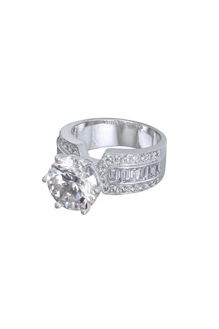 Shop DIOSA PARIS JEWELLERY Silver Plated Swarovski Zirconia Stone Ring Single Pc at Aza Fashions Shop_DIOSA PARIS JEWELLERY_Silver Plated Swarovski Zirconia Stone Ring Single Pc _at_Aza_Fashions