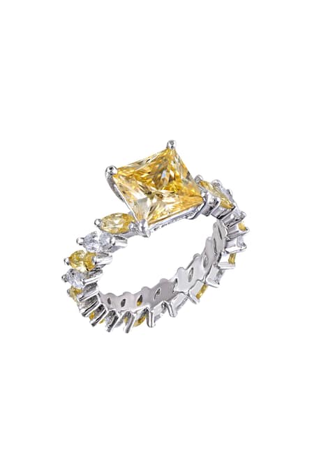 Shop DIOSA PARIS JEWELLERY Silver Plated Swarovski Zirconia Stone Ring at Aza Fashions Shop_DIOSA PARIS JEWELLERY_Silver Plated Swarovski Zirconia Stone Ring _at_Aza_Fashions