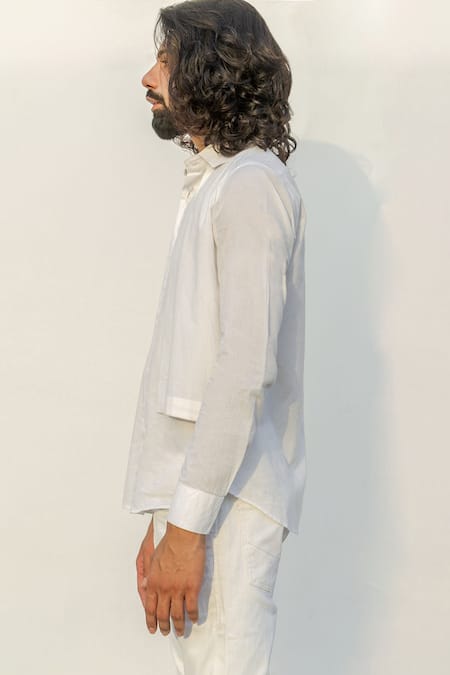 Buy_Runit Gupta_White Enzyme Washed Cotton Layered Shirt_Online_at_Aza_Fashions
