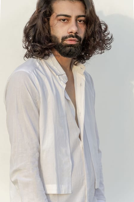 Shop_Runit Gupta_White Enzyme Washed Cotton Layered Shirt_Online_at_Aza_Fashions