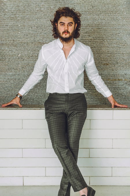 Shop_Runit Gupta_White Enzyme Washed Cotton Pintuck Shirt _at_Aza_Fashions