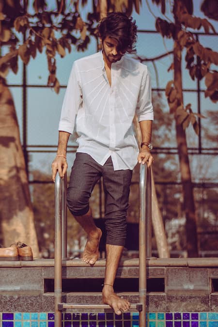 Buy_Runit Gupta_White Enzyme Washed Cotton Pintuck Shirt _Online_at_Aza_Fashions
