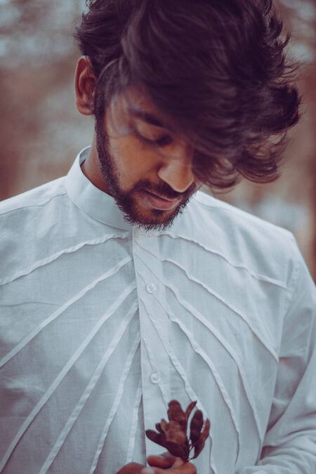 Runit Gupta_White Enzyme Washed Cotton Pintuck Shirt _at_Aza_Fashions