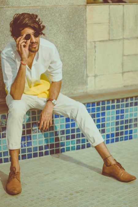 Runit Gupta White Enzyme Washed Cotton Ombre Shirt Online at Aza Fashions Runit Gupta_White Enzyme Washed Cotton Ombre Shirt _Online_at_Aza_Fashions