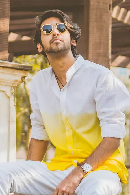 Buy Runit Gupta White Enzyme Washed Cotton Ombre Shirt Online at Aza Fashions Buy_Runit Gupta_White Enzyme Washed Cotton Ombre Shirt _Online_at_Aza_Fashions