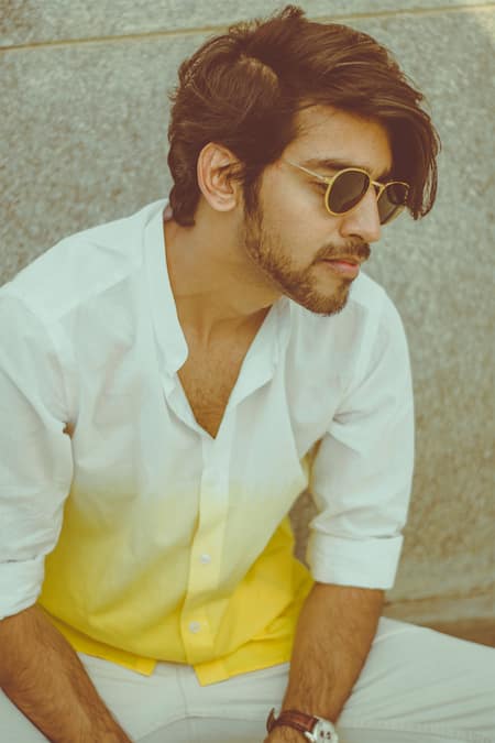 Shop Runit Gupta White Enzyme Washed Cotton Ombre Shirt Online at Aza Fashions Shop_Runit Gupta_White Enzyme Washed Cotton Ombre Shirt _Online_at_Aza_Fashions