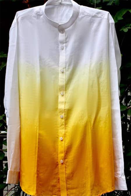 Runit Gupta White Enzyme Washed Cotton Ombre Shirt at Aza Fashions Runit Gupta_White Enzyme Washed Cotton Ombre Shirt _at_Aza_Fashions