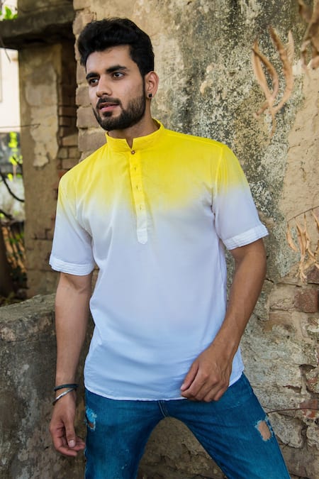 Buy_Runit Gupta_White Enzyme Washed Cotton Ombre Shirt _Online_at_Aza_Fashions