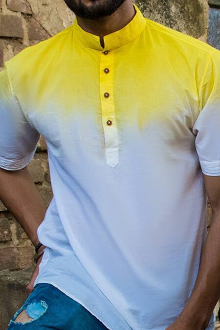 Runit Gupta_White Enzyme Washed Cotton Ombre Shirt _at_Aza_Fashions