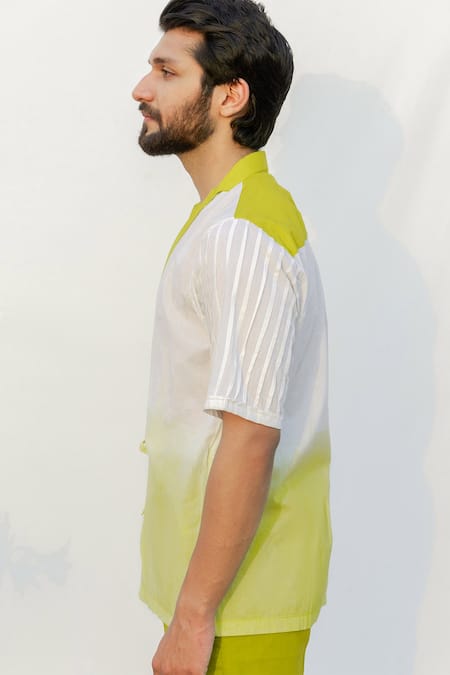 Runit Gupta_White Enzyme Washed Cotton Ombre Wrap Shirt_Online_at_Aza_Fashions