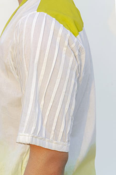 Shop_Runit Gupta_White Enzyme Washed Cotton Ombre Wrap Shirt_Online_at_Aza_Fashions