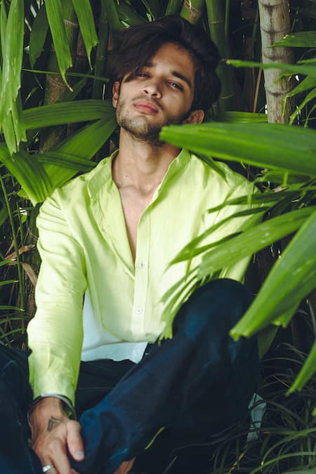 Runit Gupta_White Enzyme Washed Cotton Ombre Shirt _Online_at_Aza_Fashions