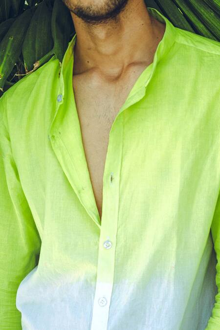 Runit Gupta_White Enzyme Washed Cotton Ombre Shirt _at_Aza_Fashions