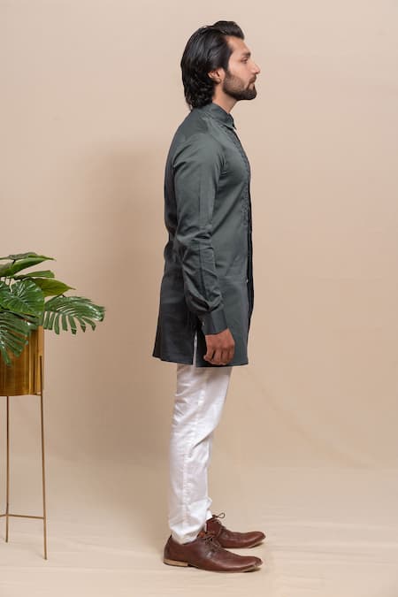 Runit Gupta_Grey Cotton Tuxedo Shirt _Online_at_Aza_Fashions