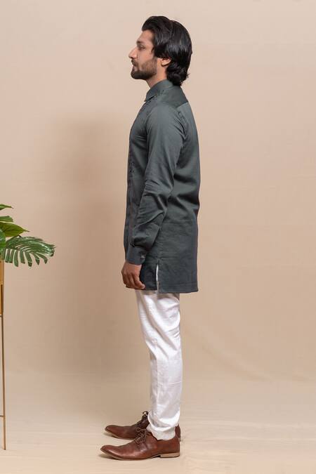 Buy_Runit Gupta_Grey Cotton Tuxedo Shirt _Online_at_Aza_Fashions