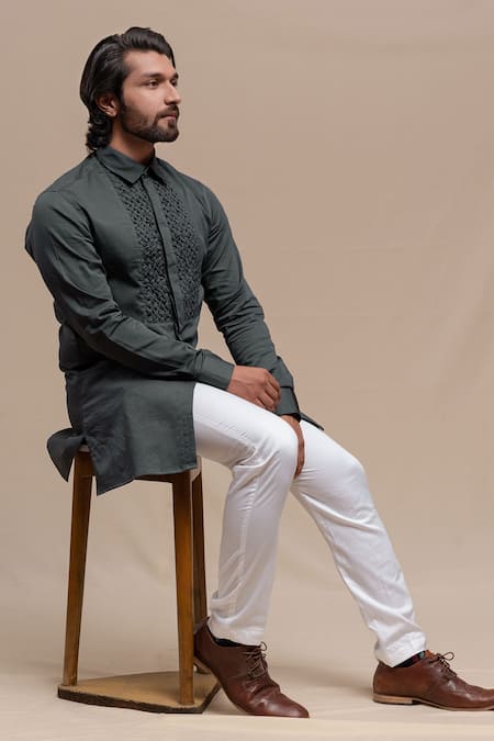 Shop_Runit Gupta_Grey Cotton Tuxedo Shirt _Online_at_Aza_Fashions