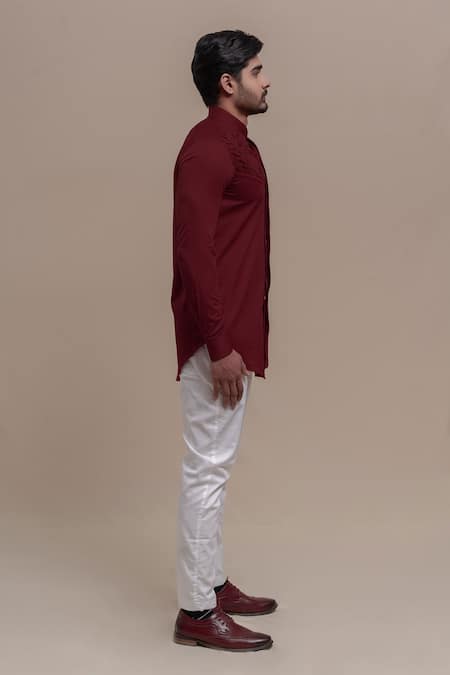 Runit Gupta_Maroon Cotton Tuxedo Shirt _Online_at_Aza_Fashions