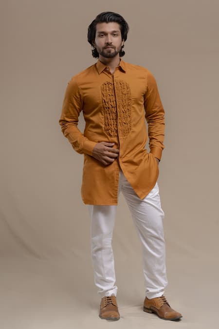 Runit Gupta Yellow Cotton Tuxedo Shirt 