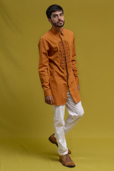 Runit Gupta_Yellow Cotton Tuxedo Shirt_Online_at_Aza_Fashions