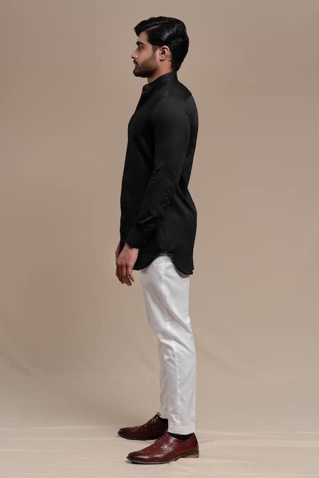 Runit Gupta_Black Cotton Tuxedo Shirt_Online_at_Aza_Fashions