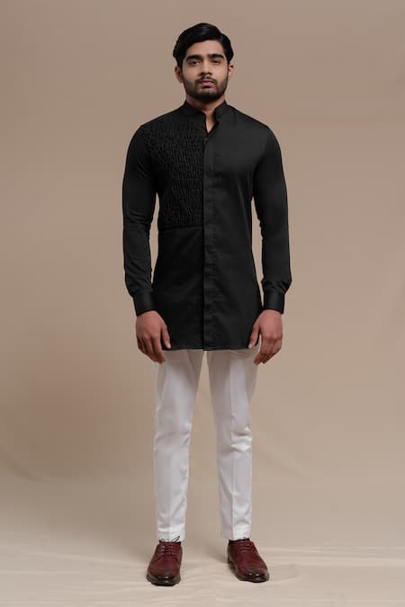 Buy_Runit Gupta_Black Cotton Tuxedo Shirt_Online_at_Aza_Fashions