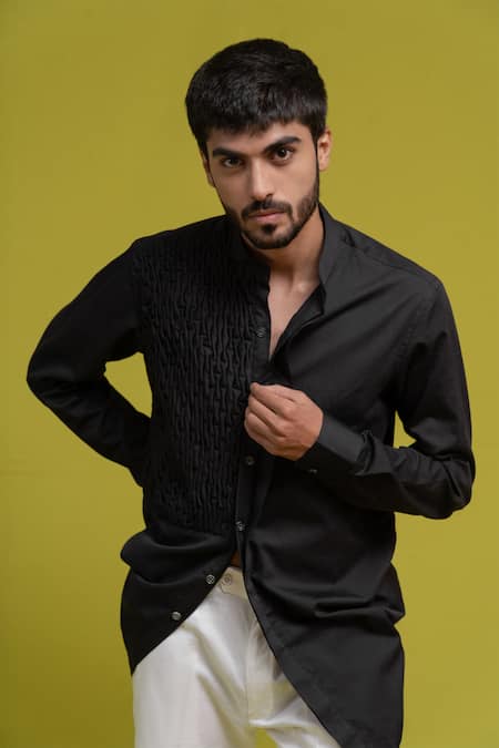 Runit Gupta_Black Cotton Tuxedo Shirt_at_Aza_Fashions