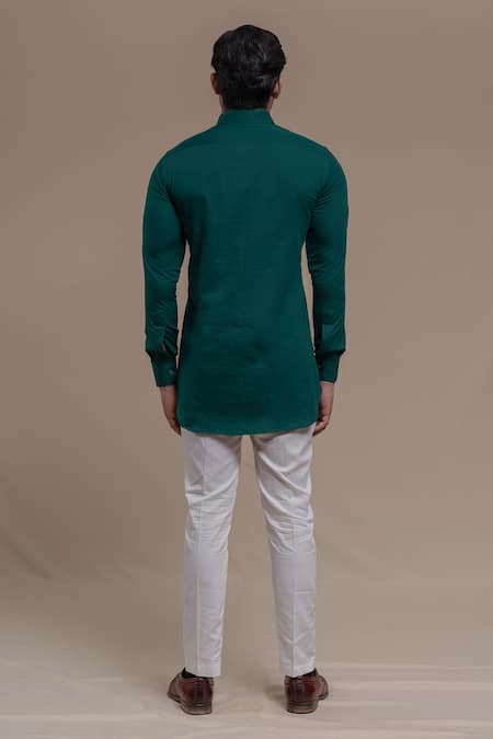 Shop_Runit Gupta_Green Pure Cotton Smocked Kurta _at_Aza_Fashions