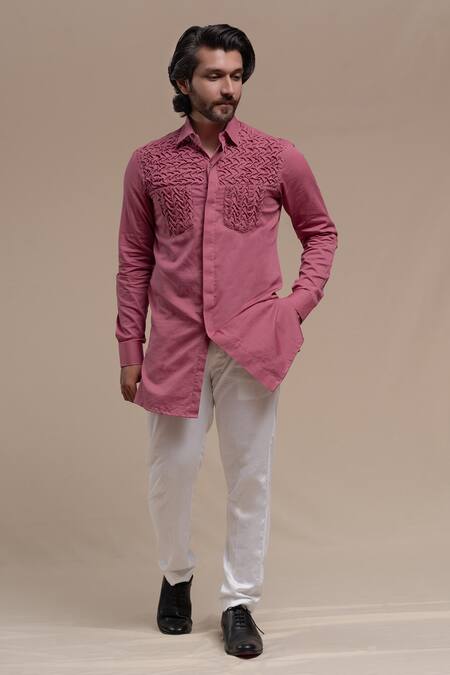 Runit Gupta_Blue Cotton Tuxedo Shirt_Online_at_Aza_Fashions