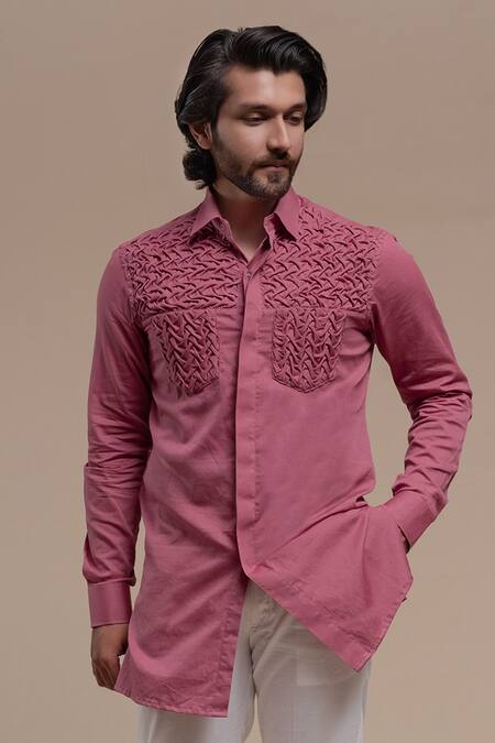 Shop_Runit Gupta_Blue Cotton Tuxedo Shirt_Online_at_Aza_Fashions