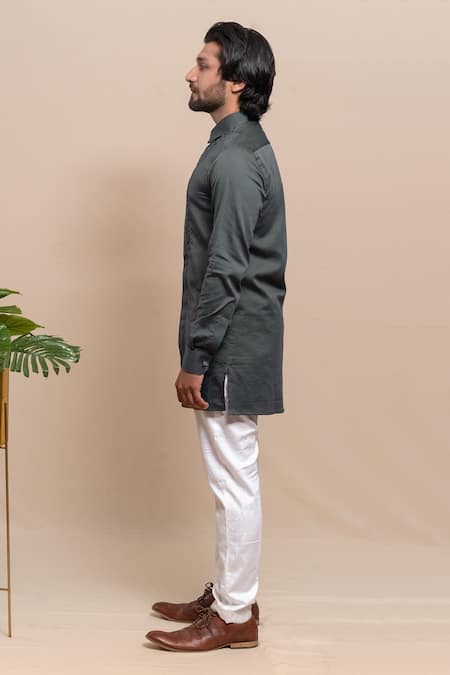 Shop_Runit Gupta_Gray Pure Cotton Smoked Grey Kurta And Pant Set For Kids_Online_at_Aza_Fashions