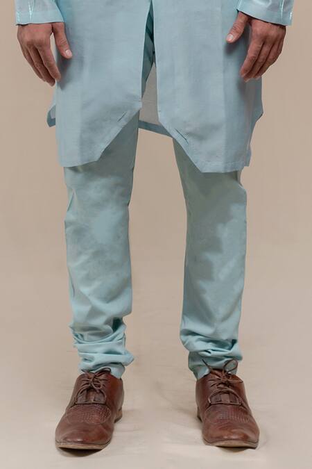 Runit Gupta_Blue Kurta Chanderi Silk Churidar Cotton Set _at_Aza_Fashions