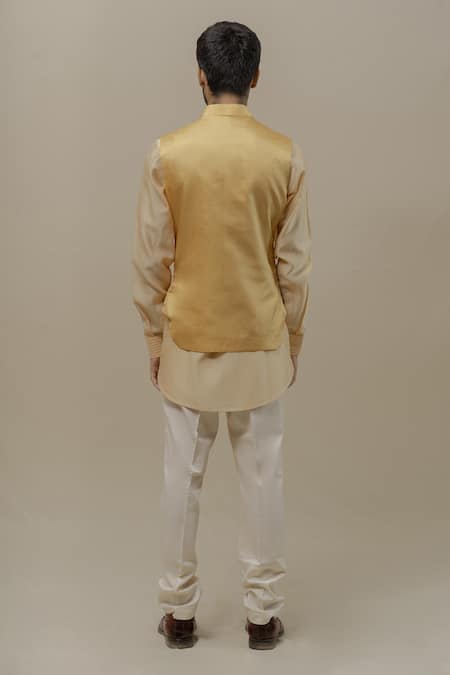 Runit Gupta Beige Quilted Bundi & Kurta Set For Kids