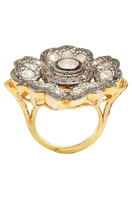 The Alchemy Studio_Black Diamonds Floral Uncut Ring _Online_at_Aza_Fashions