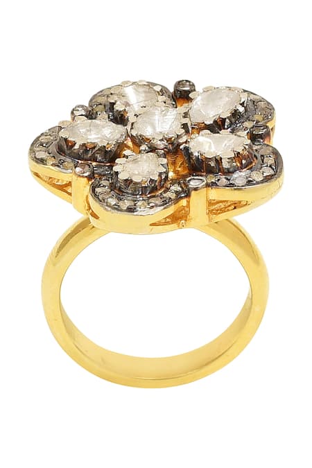 Buy_The Alchemy Studio_Black Diamonds Floral Uncut Ring _Online_at_Aza_Fashions
