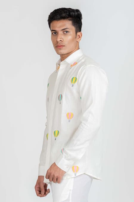 Buy Runit Gupta White Cotton Linen Thread Work Hot Air Balloon Embroidered Shirt Online at Aza Fashions Buy_Runit Gupta_White Cotton Linen Thread Work Hot Air Balloon Embroidered Shirt _Online_at_Aza_Fashions