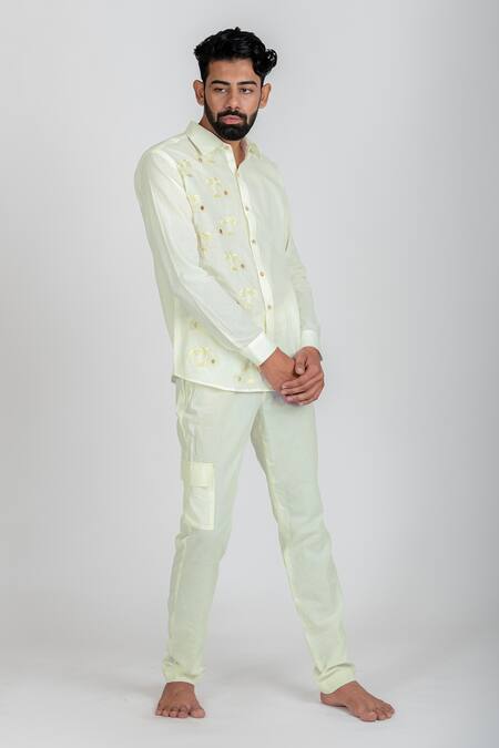 Buy_Runit Gupta_White Enzyme Washed Cotton Thread Work Island Embroidered Shirt_Online_at_Aza_Fashions