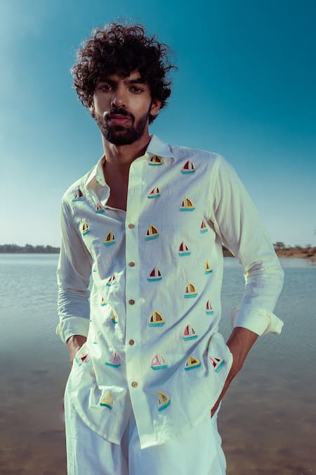 Runit Gupta Sail Boat Cutwork Shirt 