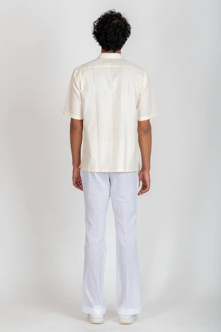 Shop Runit Gupta White Cotton Linen Thread Work Colourblock Pocket Shirt at Aza Fashions Shop_Runit Gupta_White Cotton Linen Thread Work Colourblock Pocket Shirt _at_Aza_Fashions