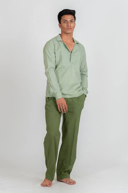 Buy_Runit Gupta_Green Cotton Linen Solid Shirt Style _Online_at_Aza_Fashions