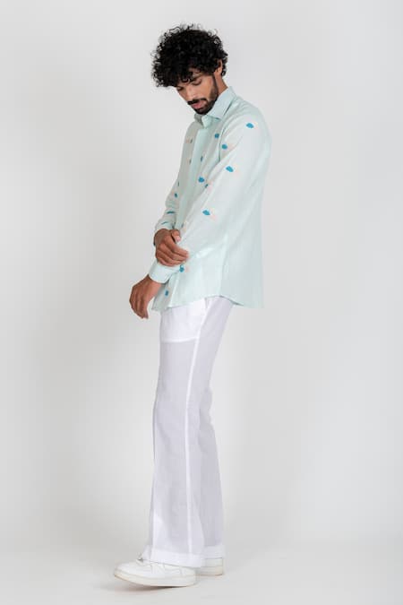 Runit Gupta White Cotton Linen Bead Work Embroidered Shirt Online at Aza Fashions Runit Gupta_White Cotton Linen Bead Work Embroidered Shirt_Online_at_Aza_Fashions