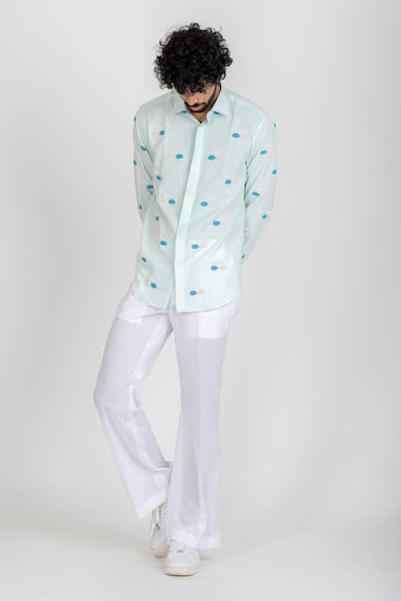 Buy Runit Gupta White Cotton Linen Bead Work Embroidered Shirt Online at Aza Fashions Buy_Runit Gupta_White Cotton Linen Bead Work Embroidered Shirt_Online_at_Aza_Fashions