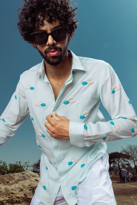 Shop Runit Gupta White Cotton Linen Bead Work Embroidered Shirt Online at Aza Fashions Shop_Runit Gupta_White Cotton Linen Bead Work Embroidered Shirt_Online_at_Aza_Fashions