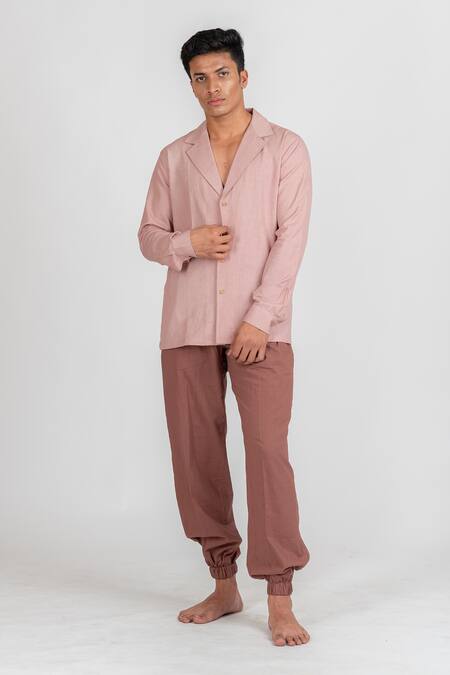 Runit Gupta_Pink Cotton Linen Hand Cut Solid Dyed Shirt_Online_at_Aza_Fashions