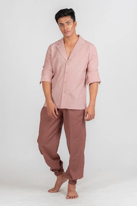 Buy_Runit Gupta_Pink Cotton Linen Hand Cut Solid Dyed Shirt_Online_at_Aza_Fashions