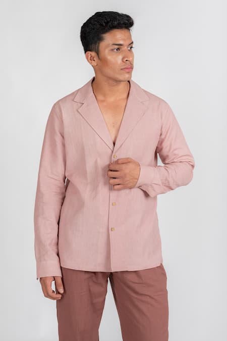 Runit Gupta_Pink Cotton Linen Hand Cut Solid Dyed Shirt_at_Aza_Fashions