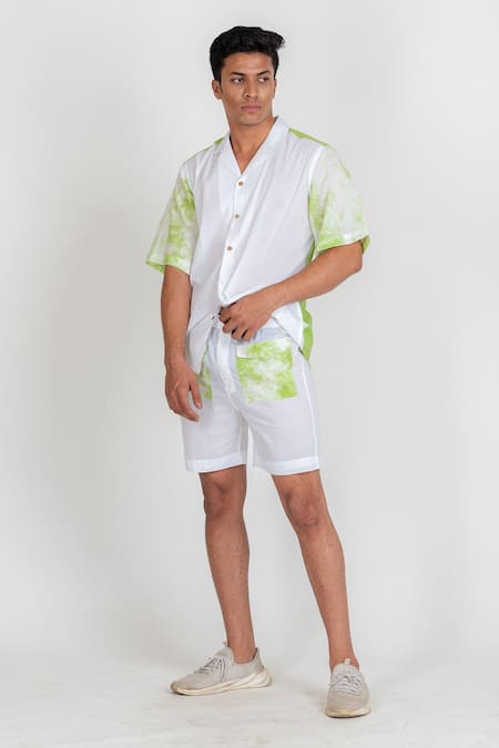 Runit Gupta_White Enzyme Washed Cotton Tie Dye Shirt_Online_at_Aza_Fashions