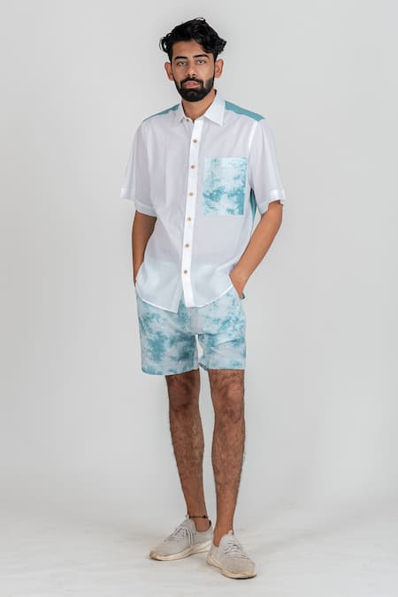 Buy_Runit Gupta_White Enzyme Washed Cotton Tie Dye Shirt _Online_at_Aza_Fashions