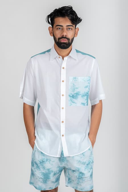 Shop_Runit Gupta_White Enzyme Washed Cotton Tie Dye Shirt _Online_at_Aza_Fashions