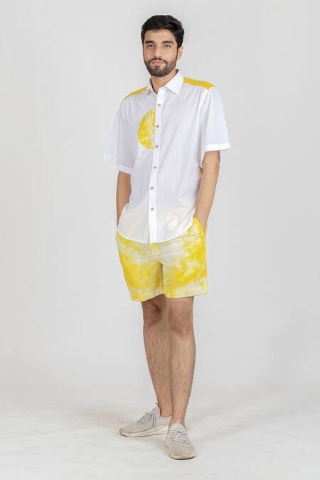 Runit Gupta_White Enzyme Washed Cotton Tie Dye Shirt_Online_at_Aza_Fashions